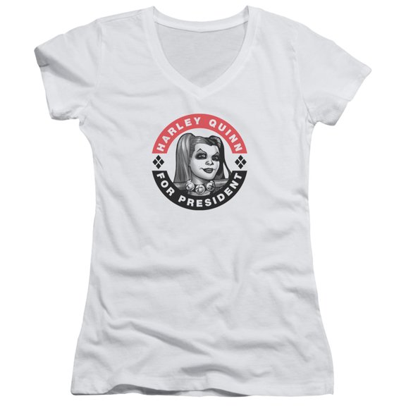 Batman Harley President Circle Junior Women's T-Shirt V-Neck-White