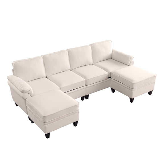 New 102 Inch Beige Linen Fabric Modular Combination Sofa, L-Shaped Cloud Sofa With Storage Space Under The Sofa, Diy Combination For Living Room Use