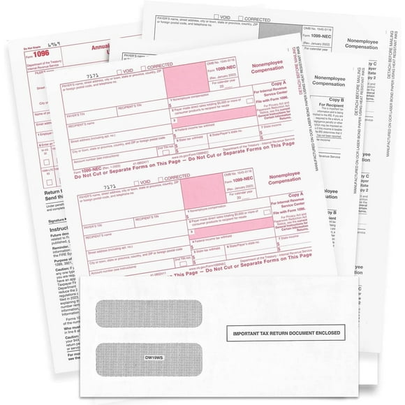 "New" 1099-NEC Forms for 2024, 4-Part Tax Forms, Vendor Kit of 25 Laser Forms and 25 Self-Seal Envelopes, Forms Designed for QuickBooks and Other Accounting Software
