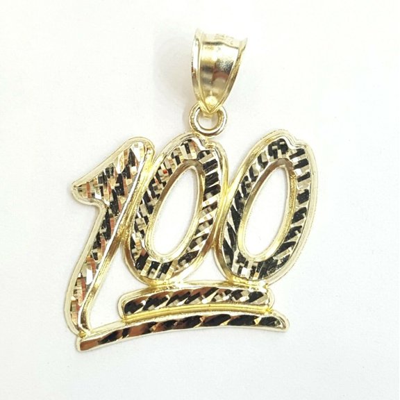 New 10K Solid Yellow Gold Diamond Cut One Hundred 100 Charm Pendant jewelry 3g