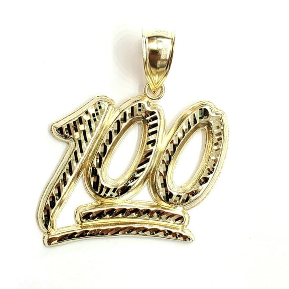 New 10K Solid Yellow Gold Diamond Cut One Hundred 100 Charm Pendant jewelry 6.9g