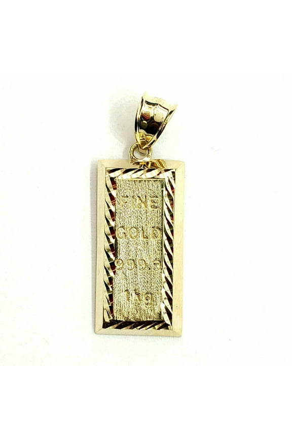 New 10k Yellow Gold 999.9 fine gold bar brick bar Pendant charm diamond cut 2.4g