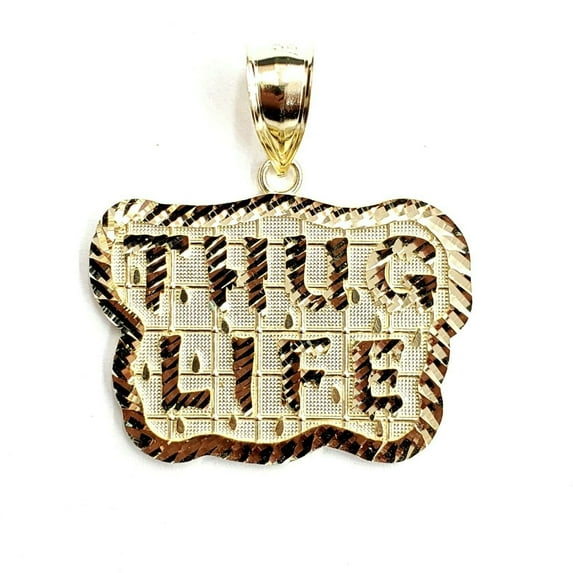 New 10k yellow Gold Thug Life word Pendant charm diamond cut fine jewelry 8.3g