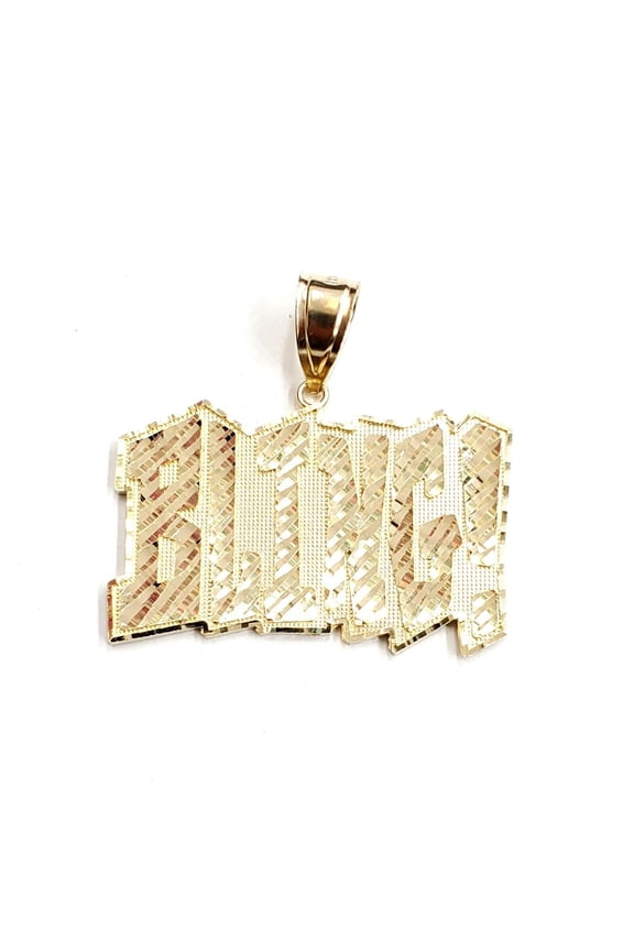 New 10k yellow Gold solid Bling word Pendant charm diamond cut fine jewelry 9.5g