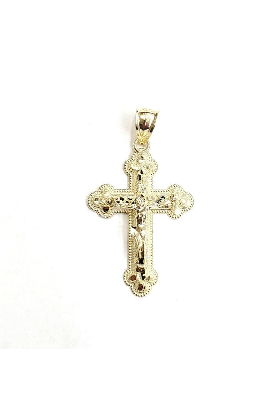 New 10k yellow gold nugget cross jesus pendant fine jewelry religious gift 1.9g
