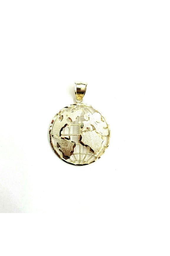 New 10k yellow gold round globe planet earth world map pendant jewelry 1.08" 3g