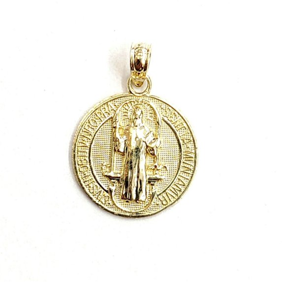 New 10k yellow gold round saint benedict san Benito pendant jewelry 0.58" 1.6g