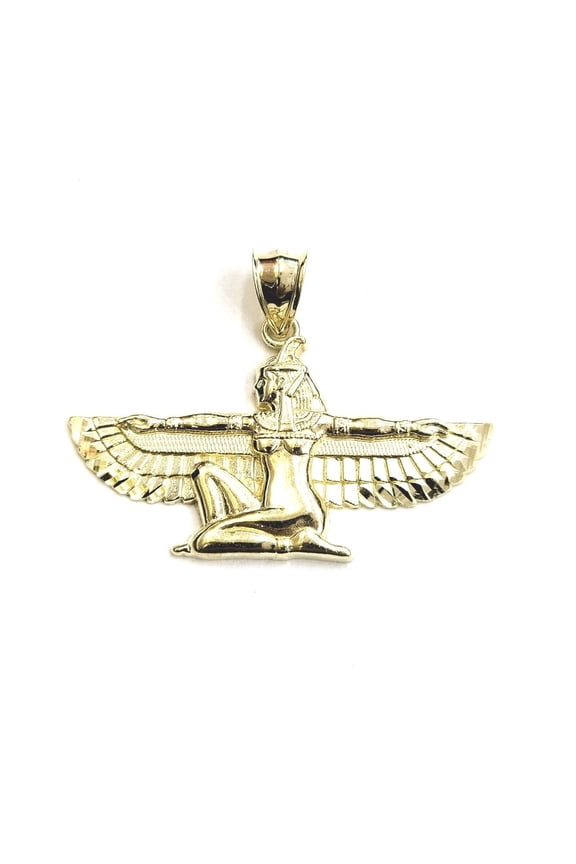New 10k yellow solid Gold Egyptian isis winged goddess Pendant fine jewelry 3.4g