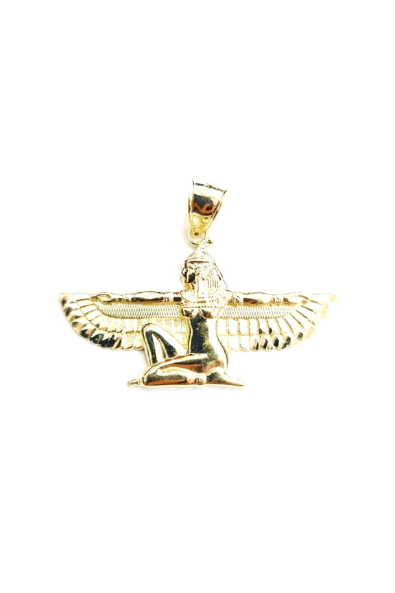 New 10k yellow solid Gold Egyptian isis winged goddess Pendant fine jewelry 5.5g