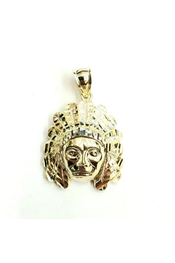 New 10k yellow solid Gold Indian face head Pendant diamond cut fine jewelry 3.2g