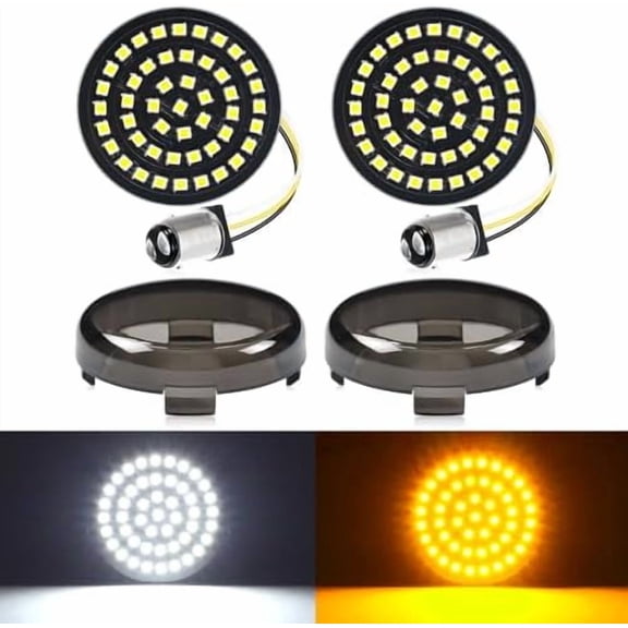 New 1157 LED Motorcycle Front Turn Signals Bulbs 2 Inch Bullet Lights with Smoked Lens Covers Fit for Harley Davidson Touring Dyna Softail Sportster Street Glide Road Glide Iron 883, 2PCS