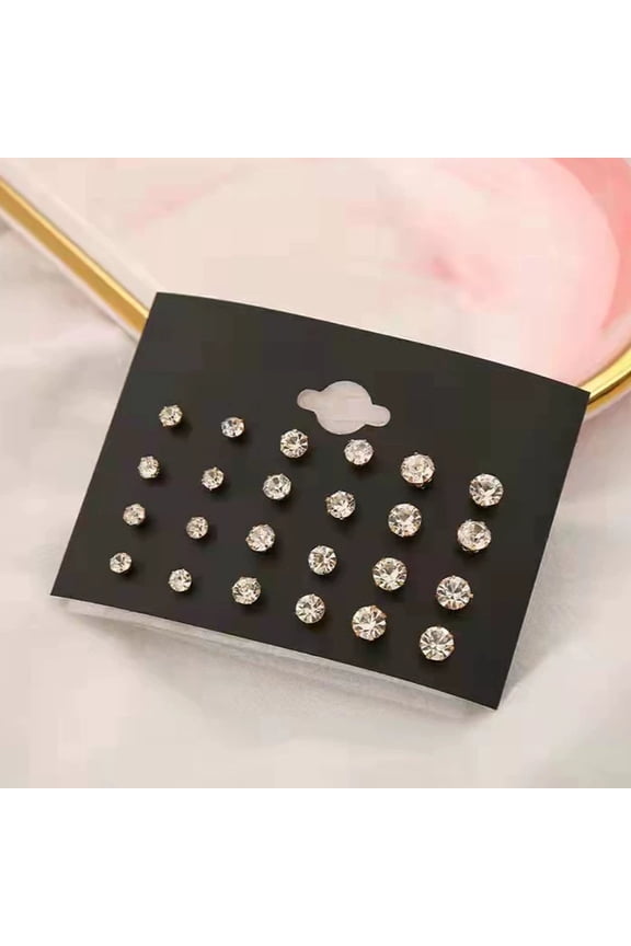 New 12 Pair Pack White Shiny Wedding Stud Earrings Set For Women Men Crystal Rhinestone Earrings Party Jewelry Accessories Gifts