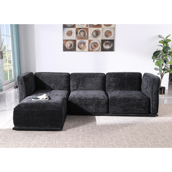 New 120 Inch 4 Seats Chenille Modular Sofa , Sturdy Iron,Wood Frame ,Fashionable and Versatile Upholstered Couch for Contemporary Living Rooms