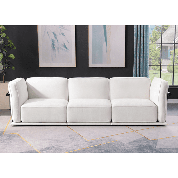 New 120 Inch White Chenille Modular Sofa , Sturdy Iron,Wood Frame ,Fashionable And Versatile Upholstered Couch For Contemporary Living Rooms