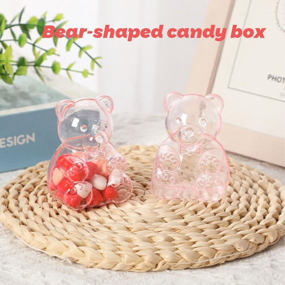 New! 12Pcs Bear Shaped Candy Boxes, Clear Present Boxes, Plastic Sweets Treats Boxes for Weddings Baby Shower Birthday Party Favor Boxes B