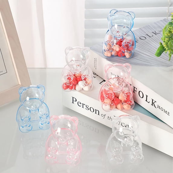 New! 12Pcs Bear Shaped Candy Boxes, Clear Present Boxes, Plastic Sweets Treats Boxes for Weddings Baby Shower Birthday Party Favor Boxes C
