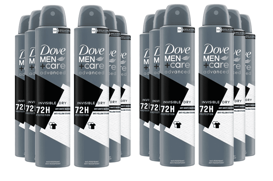 New 12Pk Dove Men+Care Invisible Dry 72hr Anti Perspirant Deodorant Spray 150ML
