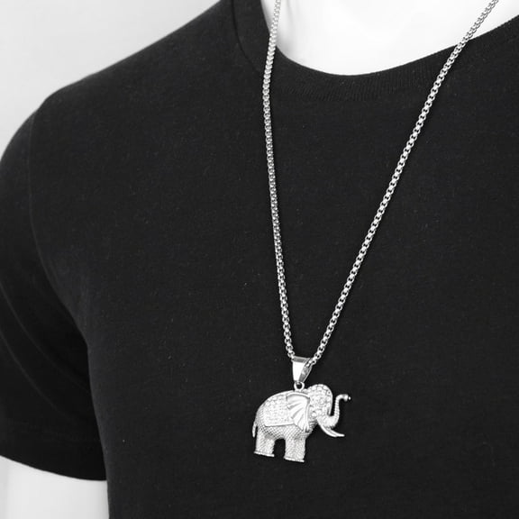 New 14K White Gold Elephant Necklace Trendy Men Jewelry Charm Pendant & Chain Animal Lucky Jewelry Gift