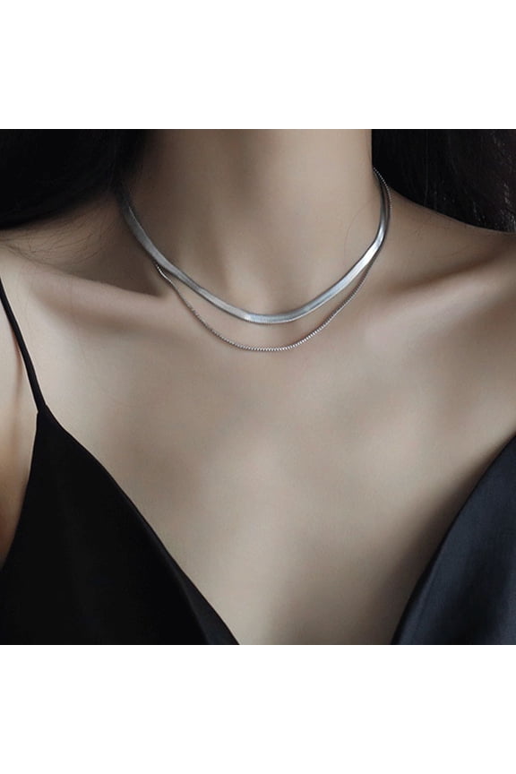 New 14K White Gold Two-Layer Round Necklace Simple O-Chain Love Pendant Chain Party Gift For Women Exquisite Fine Jewelry