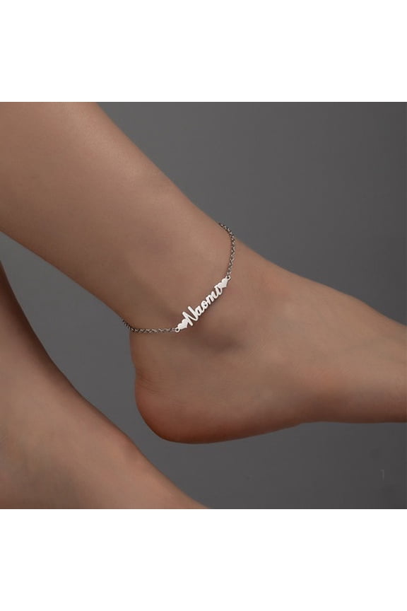 New 14K Yellow Gold PVD Plated Cut Heart-shaped Letter Anklet Personalized Customization English Name Chain Feet