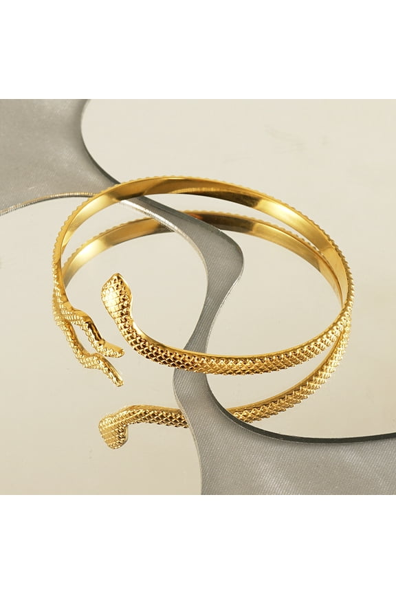 New 14K Yellow Gold Real Plaid Texture Adjustable Snake Gold Bangle For Woman Cuff Bracelets For Women