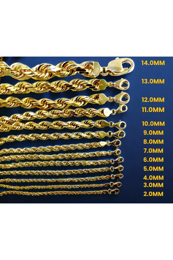 New 14K Yellow Gold Solid Rope Chain Necklace Diamond Cut Real Men Women Jewelry - (6.0mm | 22 Inches)