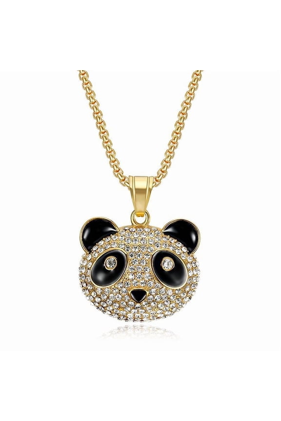 New 14K Yellow Gold Zircon Gold Panda Pendant Cartoon Male and Female Couples Hip Hop Necklace Gift Accessories Jewelry