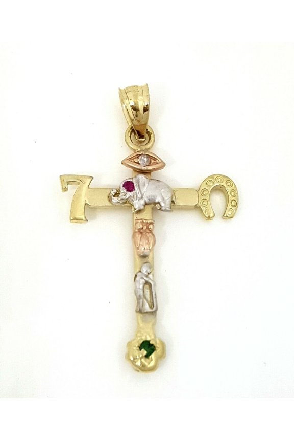 New 14k gold multi color cross good luck pendant religious gift jewelry 2.8g