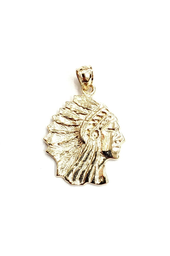New 14k solid yellow Gold Indian Chief face head Pendant fine jewelry 3.6g