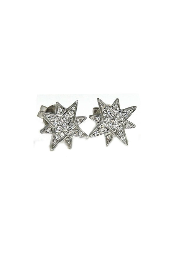 New 14k white Gold 0.11Ct Round Diamond star stud Earrings Push Back Fastening