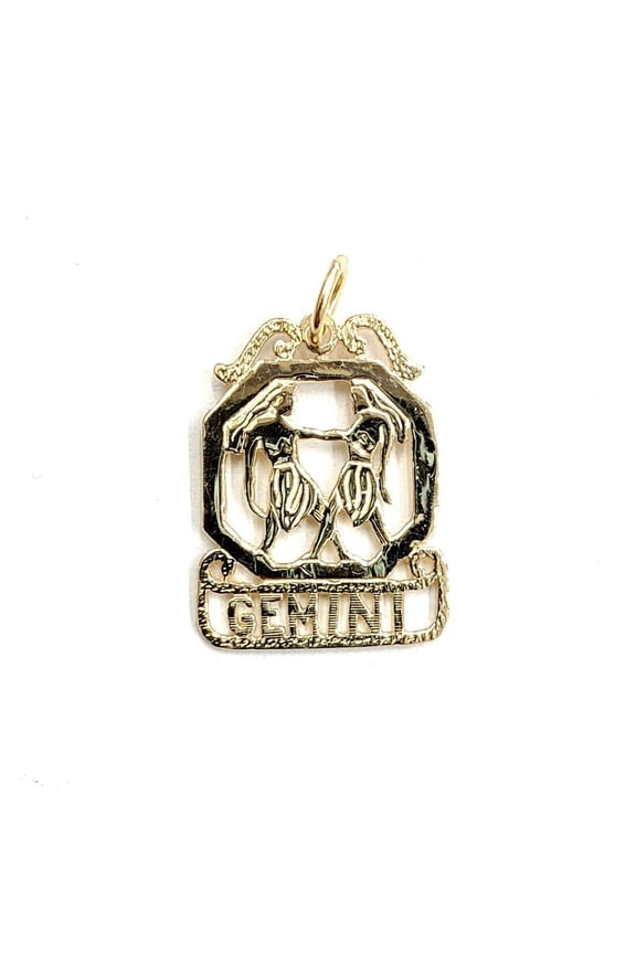 New 14k yellow Gold Gemini zodiac sign astrology Pendant charm fine jewelry 1.3g