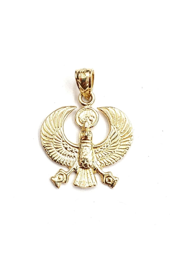 New 14k yellow Gold Scarab Egyptian falcon Pendant charm gift fine jewelry 1.8g