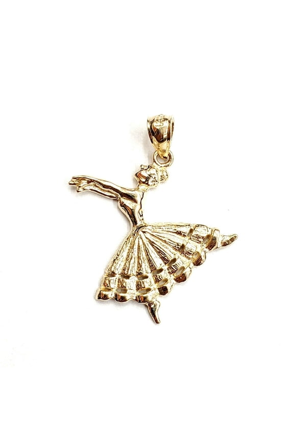 New 14k yellow Gold Solid ballerina dancer Pendant charm gift fine jewelry 2.2g