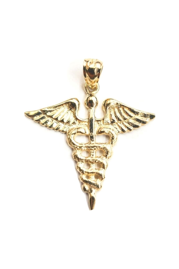 New 14k yellow Gold caduceus medical sign symbol Pendant charm fine jewelry 1.8g