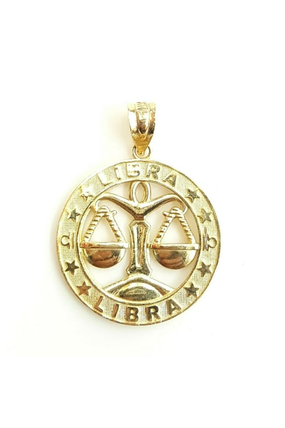 New 14k yellow Gold libra zodiac sign round Pendant charm fine gift jewelry 2.6g