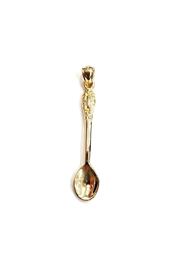 New 14k yellow Gold solid 3D spoon Pendant charm gift fine jewelry 1.8g