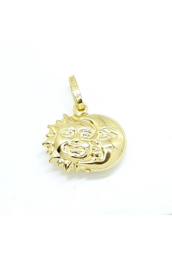 New 14k yellow gold 3D hollow sun moon eclipse pendant astronomy fine gift 1.3g