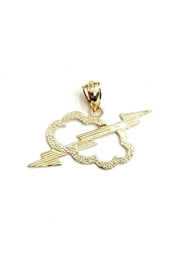 New 14k yellow gold cloud lightning bolt pendant charm gift fine jewelry 1g