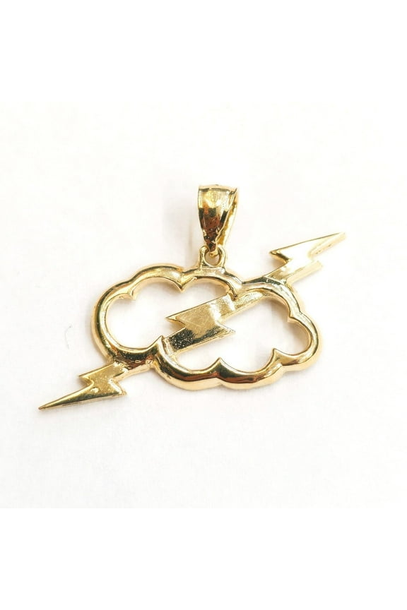 New 14k yellow gold cloud lightning bolt thunder pendant charm fine jewelry 3.1g