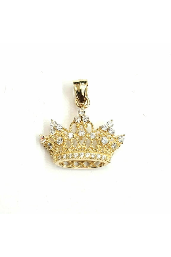 New 14k yellow gold crown pendant cubic zirconia fine gift jewelry for her 1.9g