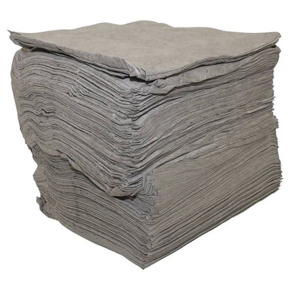 Universal Sorbent Absorbent Pad 15x17 Perforated Center 200 Pack Oil Water Absorbent Garage Shop Spill Cleanup Compatible with Automotive Industrial Maintenance Polypropylene Gray