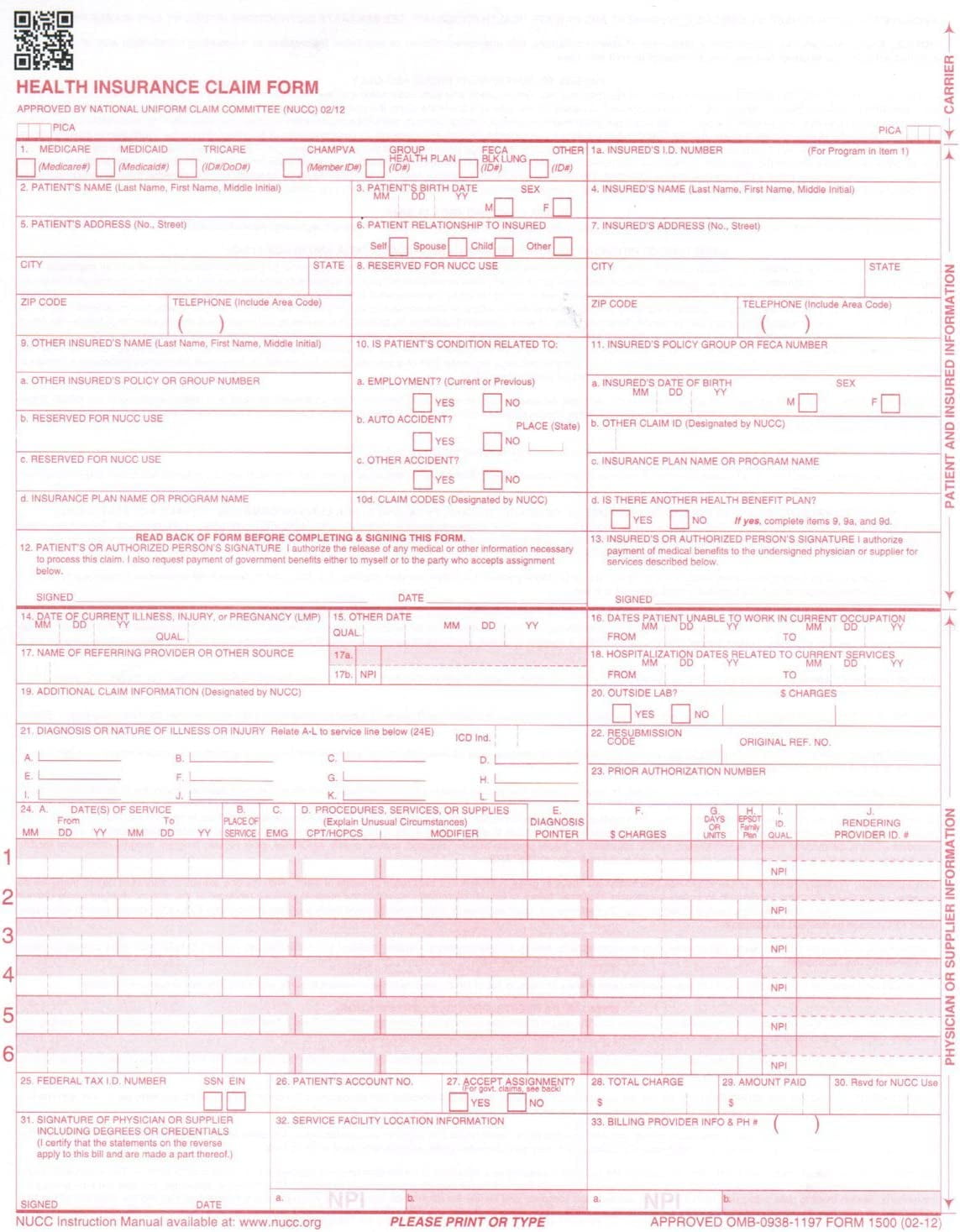 New 1500 A Insurance Claim Forms and SelfSeal No. 101/2 Tinted