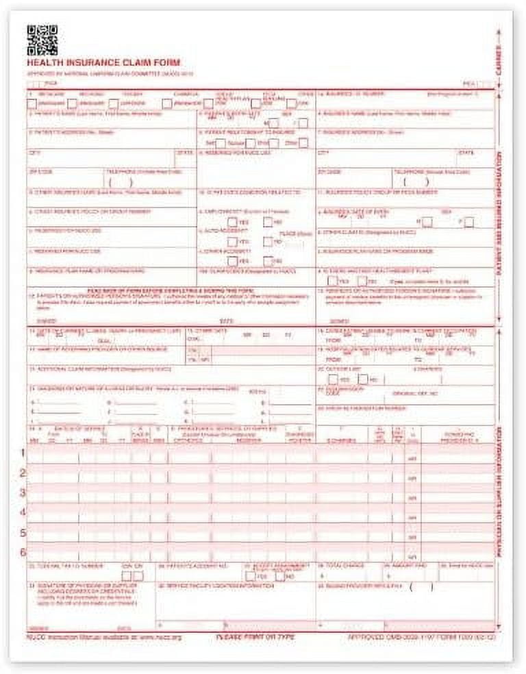 New 1500 Claim Forms 25 (02/12 Version) For Laser Or Inkjet Printers