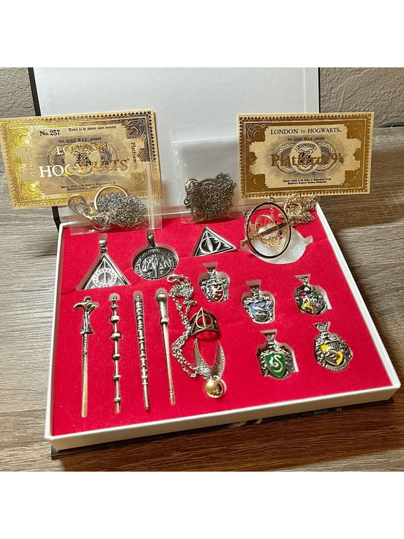 New 15Pcs Harry Potter Magical wands ring necklace w/ 2 Tickets Premium Gift