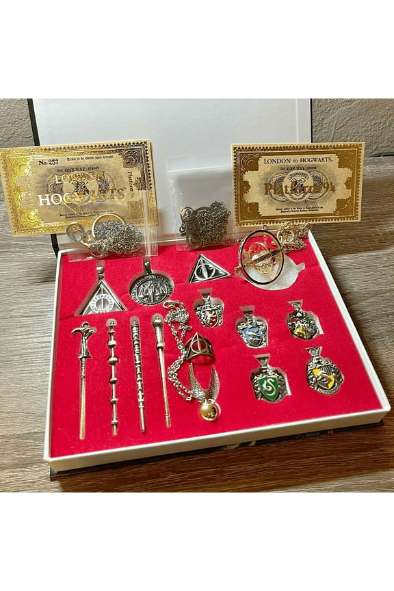 New 15Pcs Harry Potter Magical wands ring necklace w/ 2 Tickets Premium Gift