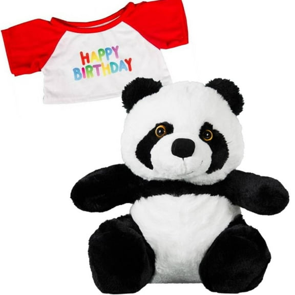 New 16-inch PanPan the Panda Plush Toy in Happy Birthday T-Shirt - Cute Birthday Gift for Kids, Party Favors, & Decor