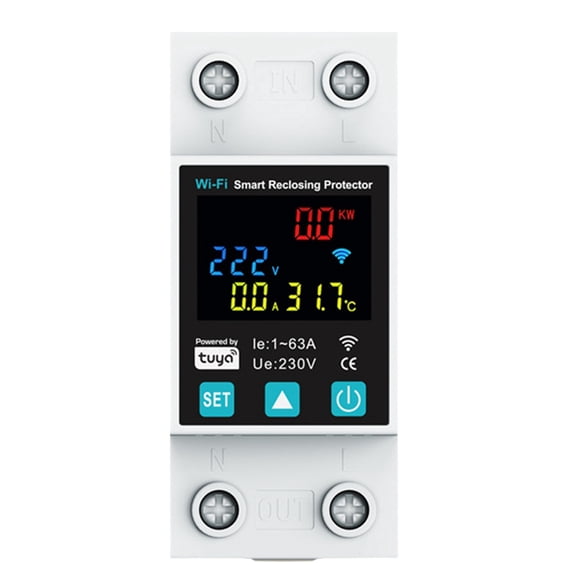 New 1P 1-63A Tuya WiFi Smart Circuit Breaker LED Display Switch with Power Metering Smart Life Control Via Home