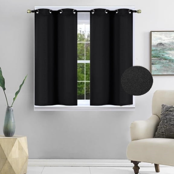 Black 1pc Versatil Solid Thermal Window Curtain Grommet Short Panel 28"x54" GHL54