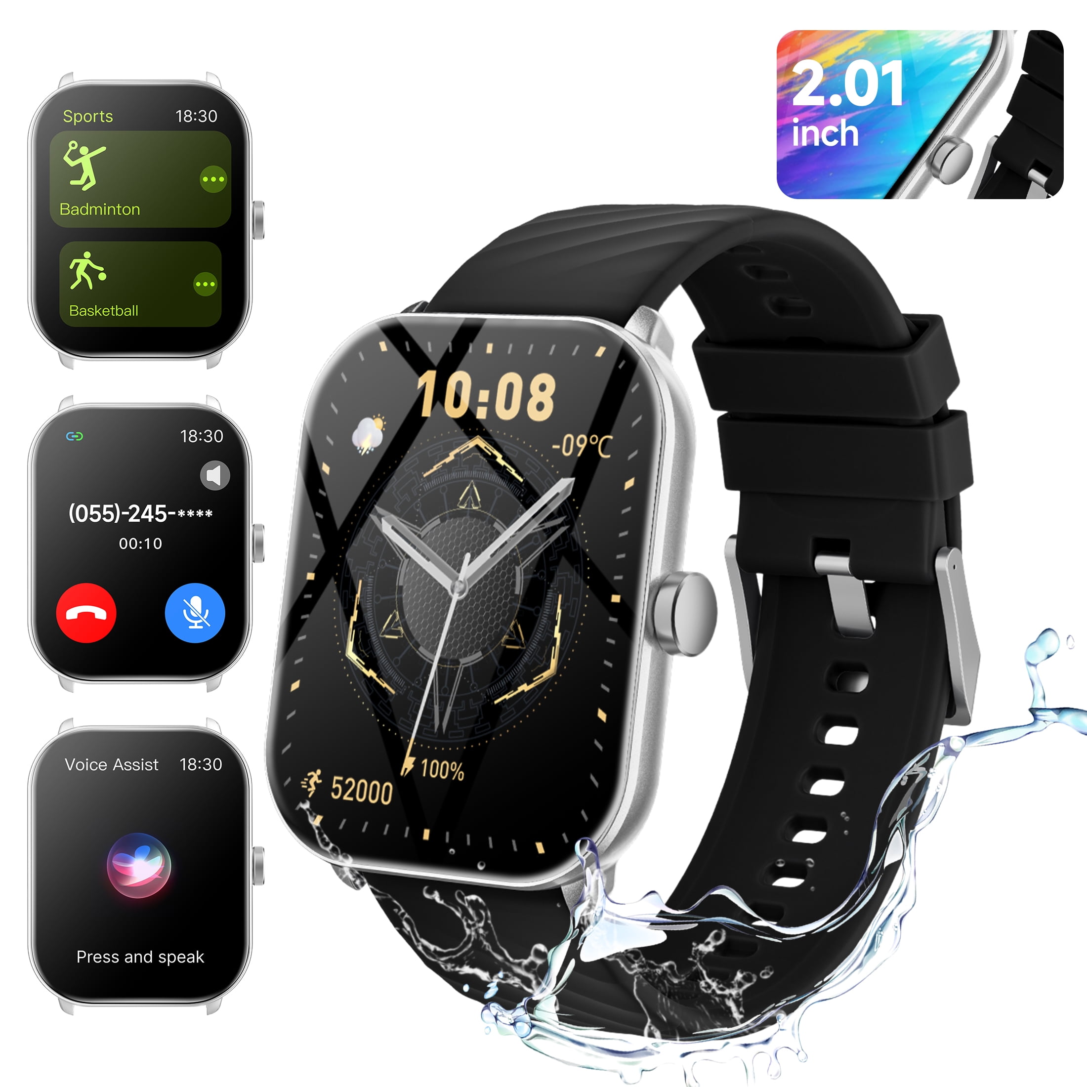 FITORA 2026 2.01” HD Smart Watch for Android/iPhone Bluetooth Calls Answer IP68 Waterproof Fitness Tracker Music Playback Remote Photography-Grey