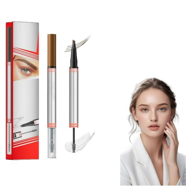 New！ 2 in 1 Eyebrow Pencil with Gel 2024 New Ended 3D Microblading Eyebrow Pen 2 in 1 Ended 4 Fork Tip Brow Tint Pencil Eyebrow Setting Wax End Long Lastin 1ml